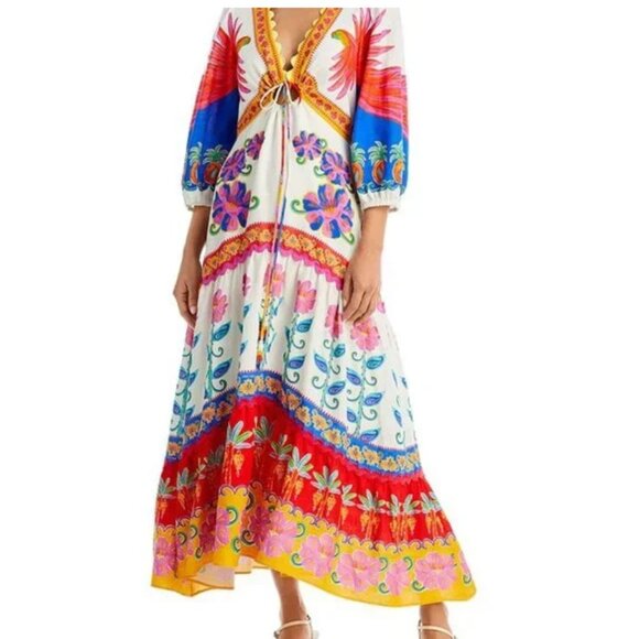 Farm Rio Off-White Vivid Garden Maxi Dress size L - Picture 1 of 11